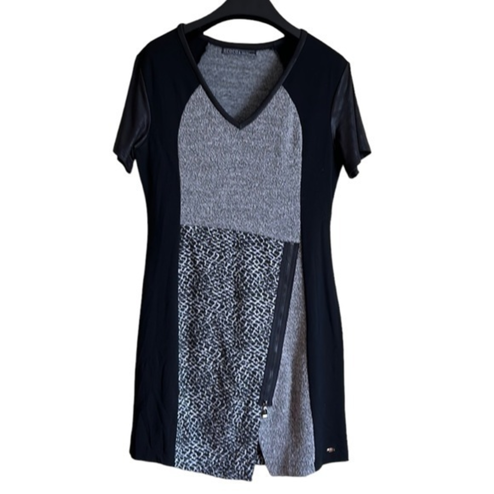 Coco and Tashi women’s‎ black grey multi-fabric/texture dress Large